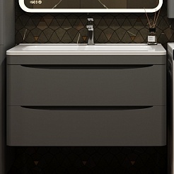 Style Line Тумба под раковину Бергамо Мини 90 Люкс антискрейтч Plus подвесная серая – фотография-1